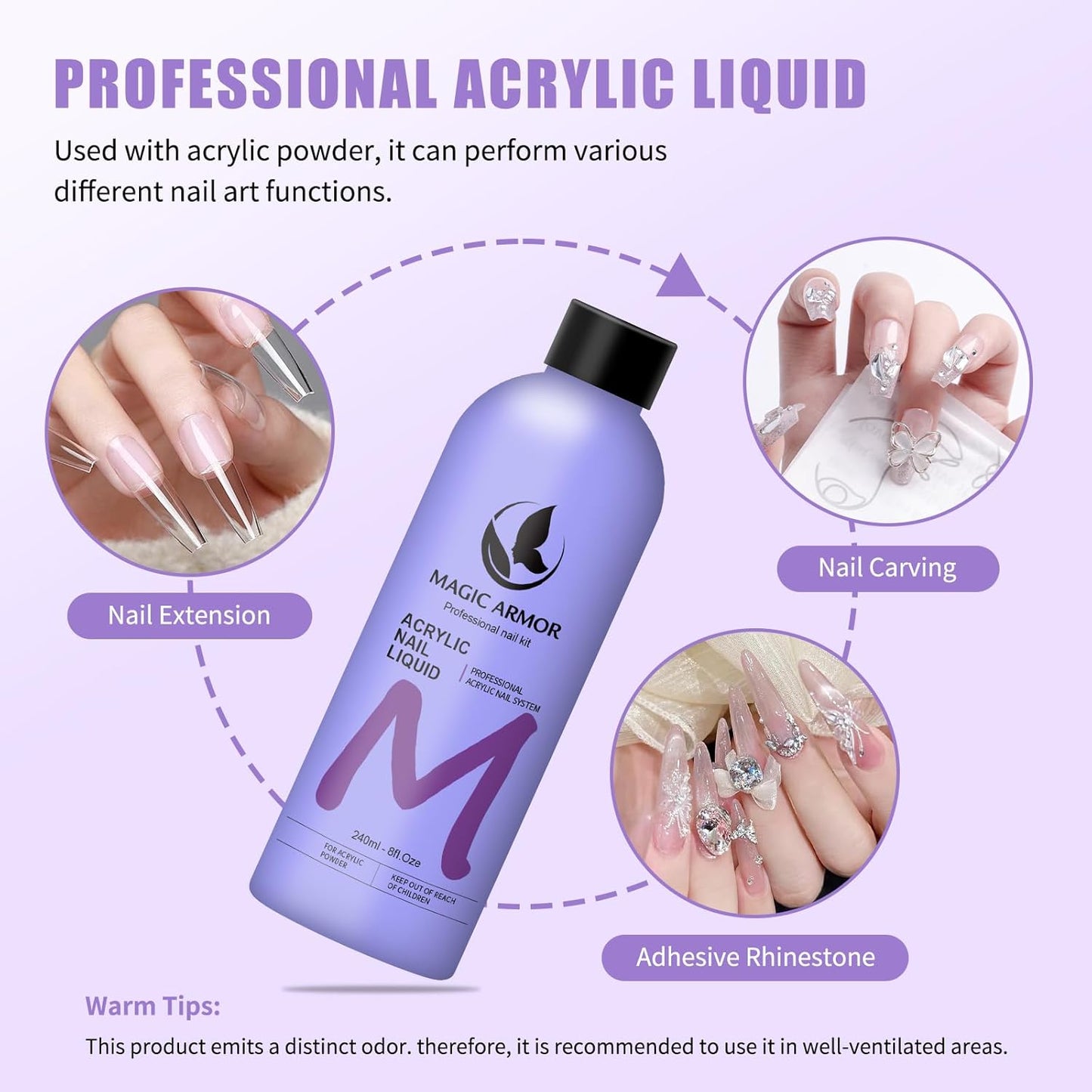 8FL.OZ Acrylic Liquid Monomer Acrylic Nail Liquid Non-Yellowing Acrylic Liquid Professional EMA Monomer Liquid for Acrylic Nail Extension and Carving, DIY Home Nail Salon Use