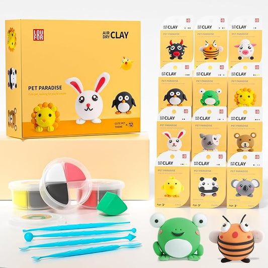 Air Dry Clay for Kids - Modeling Clay Kits, Ultra Light & Soft, Safe & Non-Toxic, 12 Boxes DIY Model Magic Clay with Sculpting Tools & Tutorials, Individual Packs, Creative Art Crafts Toys Gifts