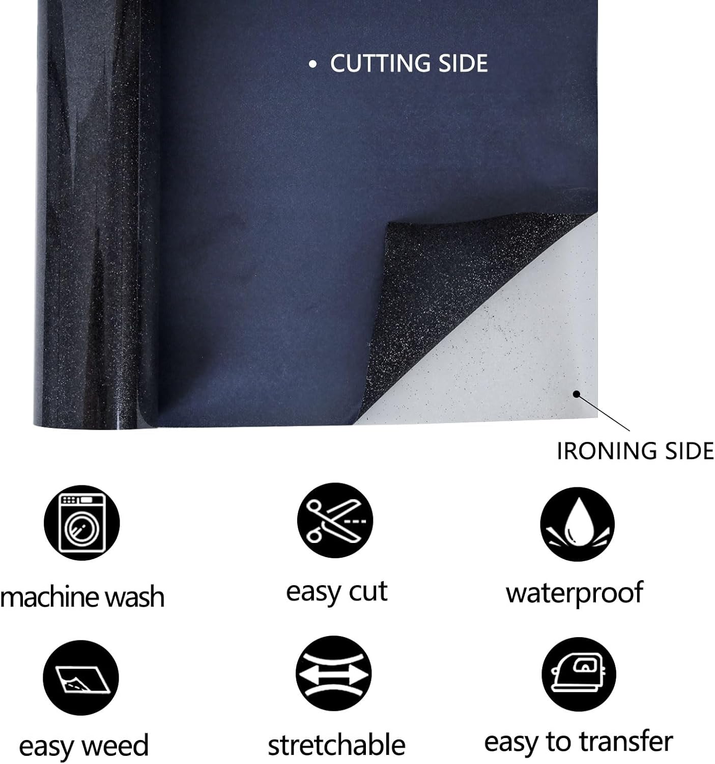 FUNKAKA Glitter Black HTV Heat Transfer Vinyl Rolls, 12" x 8ft PU Iron on Vinyl for T-Shirt Black Glitter HTV Vinyl for All Cutter Machines Easy to Cut & Weed for Heat Vinyl Design