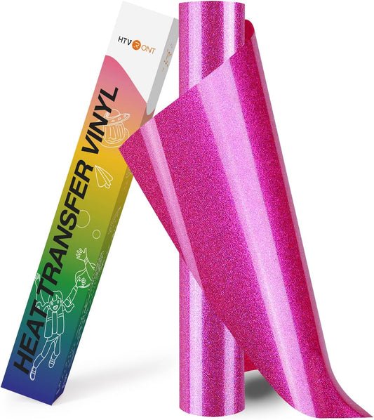 HTVRONT Rose Purple Glitter HTV Vinyl - 10" x 8ft Glitter Heat Transfer Vinyl for T Shirts, Iron on Vinyl for All Cutter Machines - Easy to Cut & Weed (Rose Purple Glitter)