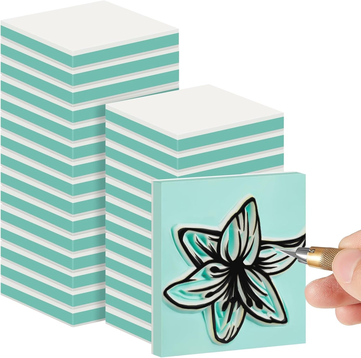 Frienda 72 Pcs 2" x 2" Rubber Carving Blocks Linoleum Blocks for Printmaking, Stamp Making, DIY Crafting, Scrapbook, Painting, Soft and Easy to Carve (White Green)