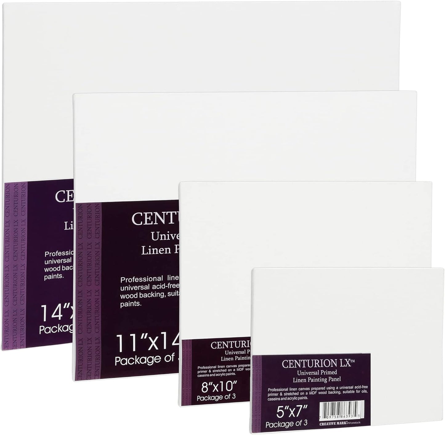 Centurion All-Media Primed Linen Panels - 3x5 3 Pack - 11oz Universal Primed Canvas Boards for Painting, Mounted on MDF Wood, Non-Warping, Ideal for Artists, Professionals, and Painters