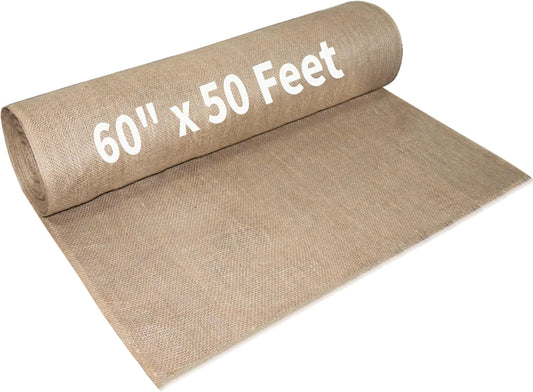 Garden Burlap Roll, 60" x 50 Feet Natural Jute Burlap Fabric Roll for Gardening Raised Bed Liners,Seed Cover,Edging,Weed Barrier,Aisle Runner Plant Cover Tree Protections (60" x 50 Feet)