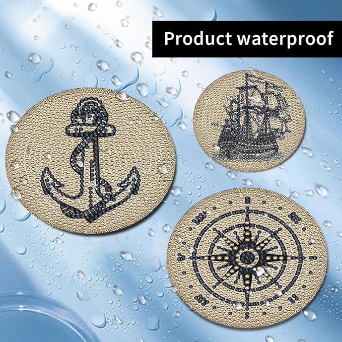 8 Pcs Diamond Art Painting Coasters with Holder, DIY Vintage Ocean Diamond Art Coasters for Adults Beginners 5D Gem Art Dots Paintings with Cork Pads Crafts Supplies