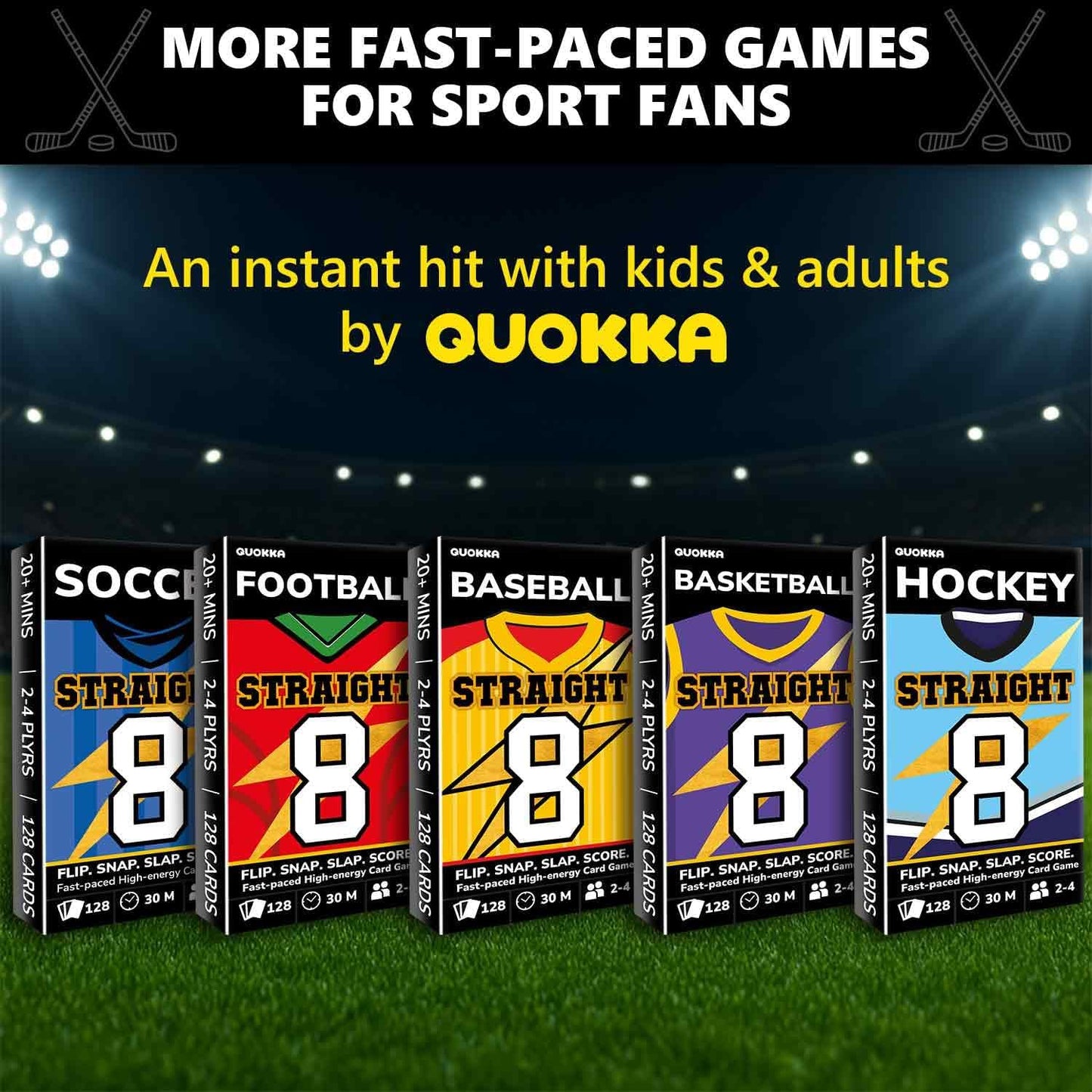 QUOKKA American Hockey Fast-Paced Card Game for Kids & Adults – 128 Cards & Easy Rules – Quick & Fun Matching Game – 2-4 Players – Ages 8+ – Perfect for Family Games Night, Travel and Parties
