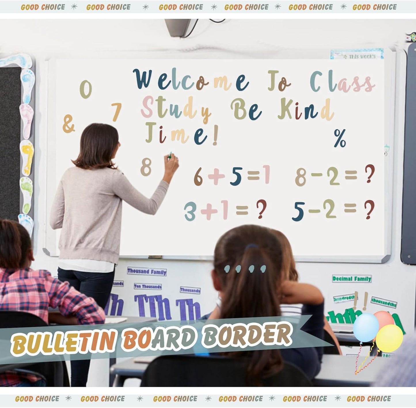 221 Pcs Bulletin Board Letters Round Alphabet Number Punctuation Symbol Combo Letter Cutouts Classroom Decoration for School Classroom Chalkboard Poster Board(Boho Italic)