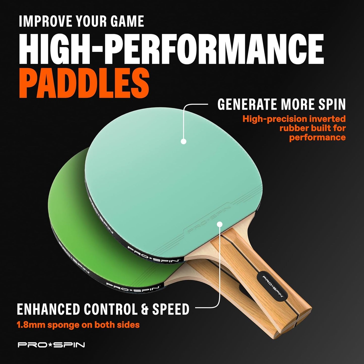 PRO SPIN Ping Pong Paddles - High-Performance Set with Premium Table Tennis Rackets, 3-Star Ping Pong Balls, Compact Storage Case | Professional Quality Ping Pong Paddle Set | Indoor & Outdoor Games