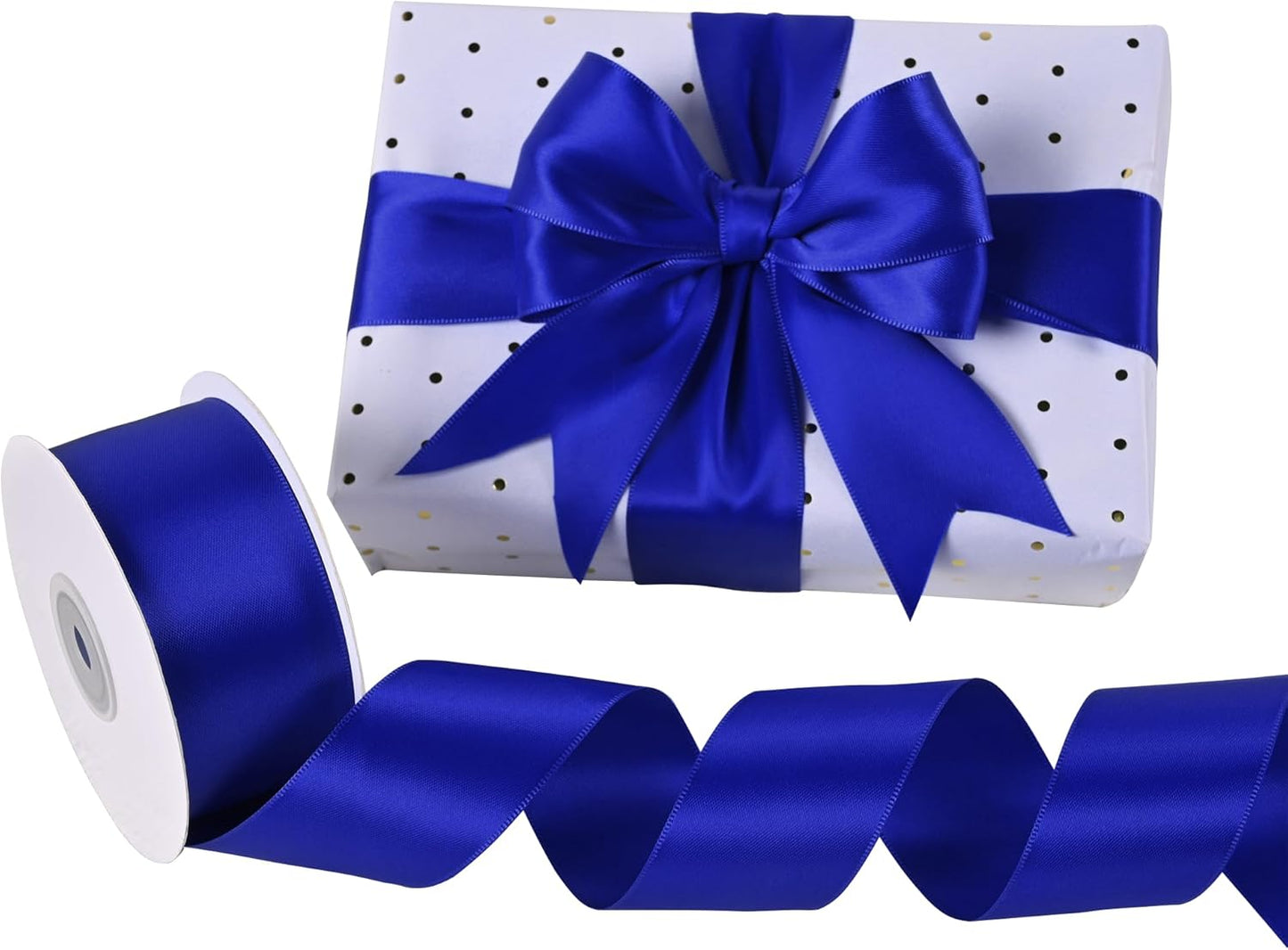 Cobalt Blue Satin Ribbon 1-1/2" X 50 Yards Solid Color Double Faced Ribbons Perfect for Crafts Wedding Decor Bow Making Arts Sewing and More