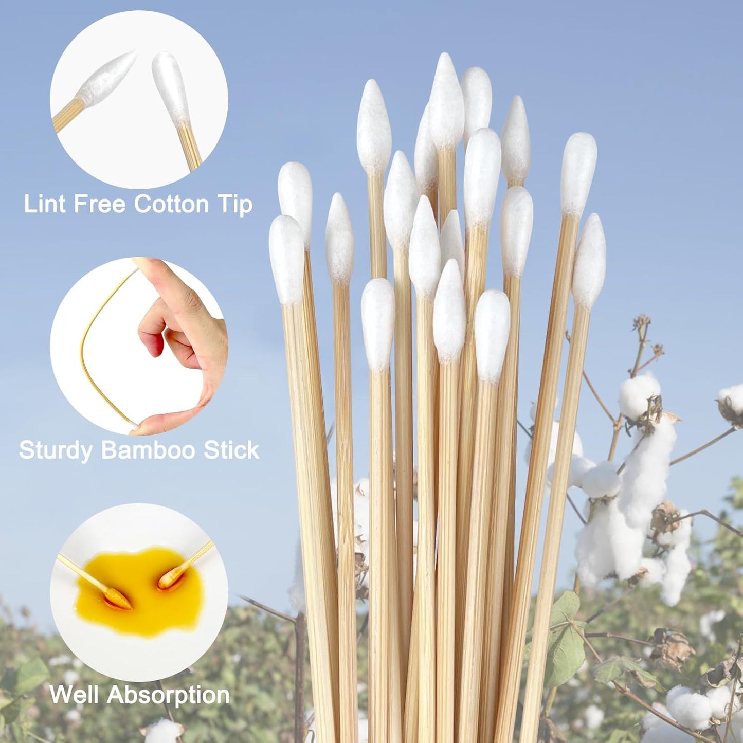 Eyxformula 200/400 Pcs Gun Cleaning Swabs with Double Pointed Tips, 6 Inch Sturdy Bamboo Sticks, Lint Free Long Cotton Swabs for Firearm Maintenance, Precision Cleaning Pistol, Rifle, Handgun, Shotgun