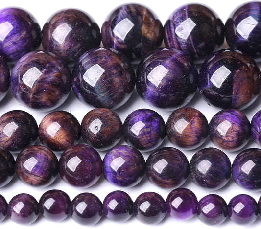 10MM Purple Tiger Eye Stone Beads Natural Gemstone Round Loose Beads for Jewelry and Bracelets Making 72pcs 2 Strands 32"