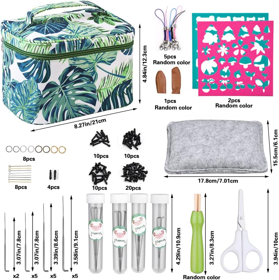 Needle Wool Felting Starter Kit with Exquisite Green Storage Bag, Wool Roving 40 Colors Set, Tools for Felted Animal Needle Felting Supplies