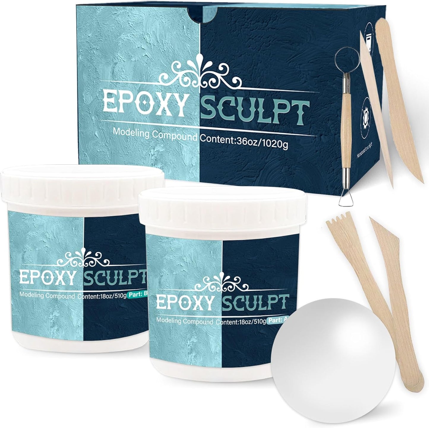 AB Epoxy Sculpt Clay, 2 Part Modeling Paste Clay Compound (A & B) 2 Pound, Epoxy Sculpture Clay for Sculpting, Modeling, Repairing, Filling and Retrofitting (White)