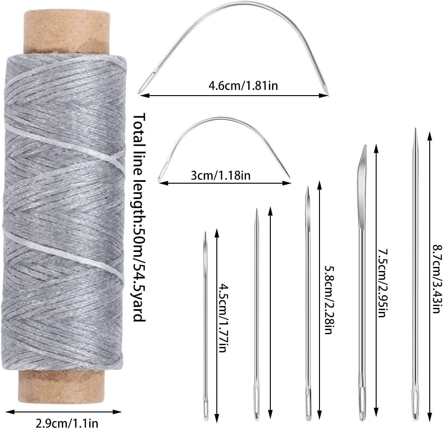 110Yards Waxed Thread with 7 Pcs Leather Needles for Hand Sewing 150D Flat Waxed Thread Repair Needles for Upholstery Canvas Bags Sofa Furniture