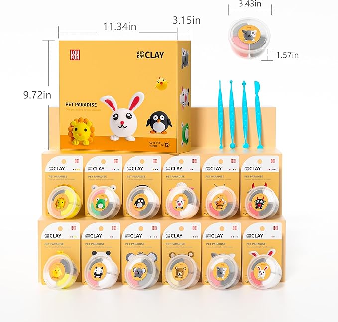 Air Dry Clay for Kids - Modeling Clay Kits, Ultra Light & Soft, Safe & Non-Toxic, 12 Boxes DIY Model Magic Clay with Sculpting Tools & Tutorials, Individual Packs, Creative Art Crafts Toys Gifts