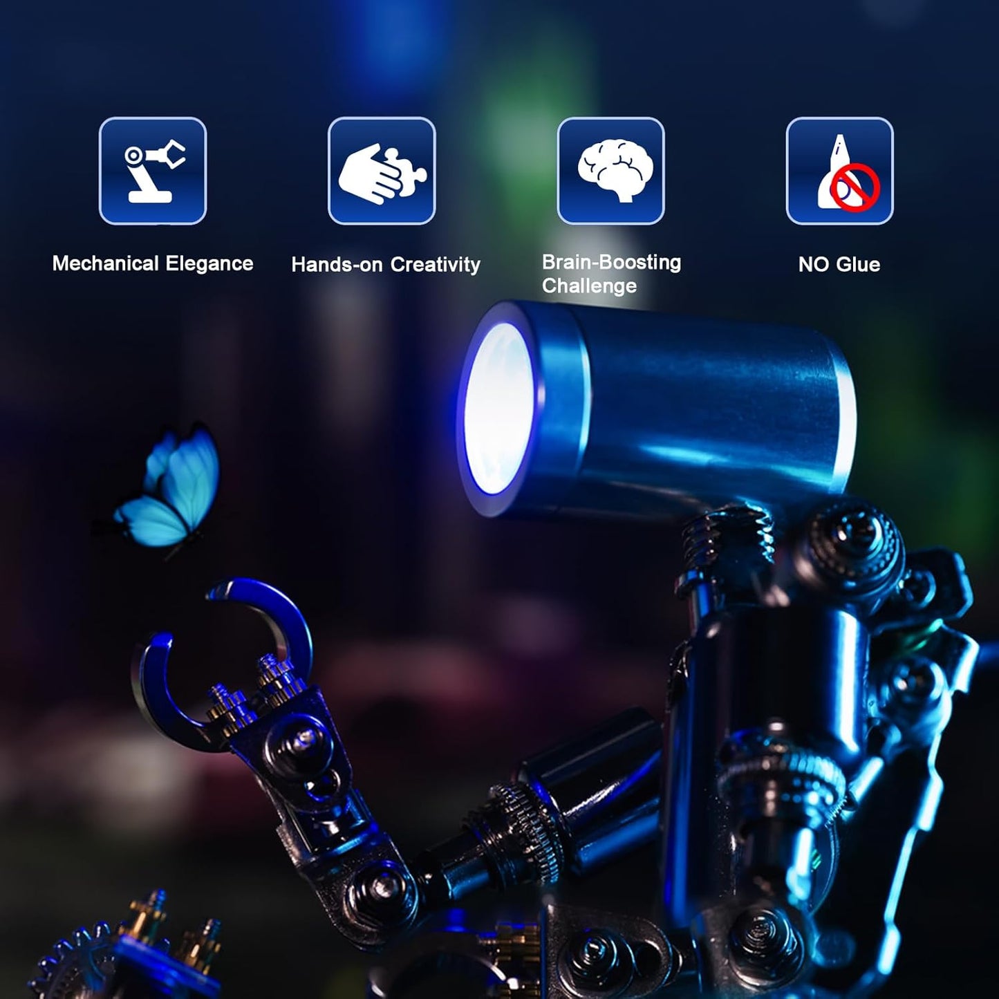 Mostarle Terminator M 3D Metal Puzzle, Arcynix DIY Mechanical Robot Model Kit, Sci-Fi Design LED Light Feature Unique Gift for Adults & Teenager (Blue)