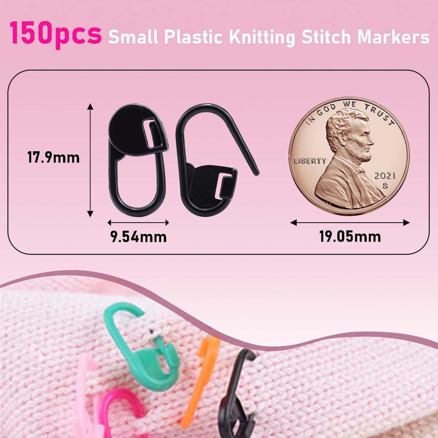 150 PCS Plastic Knitting Stitch Markers for Crocheting, Crochet Stitch Marker for Yarn Crafts Knitting Weaving Locking Plastic Safety Pins Crochet Supplies Accessories, Black