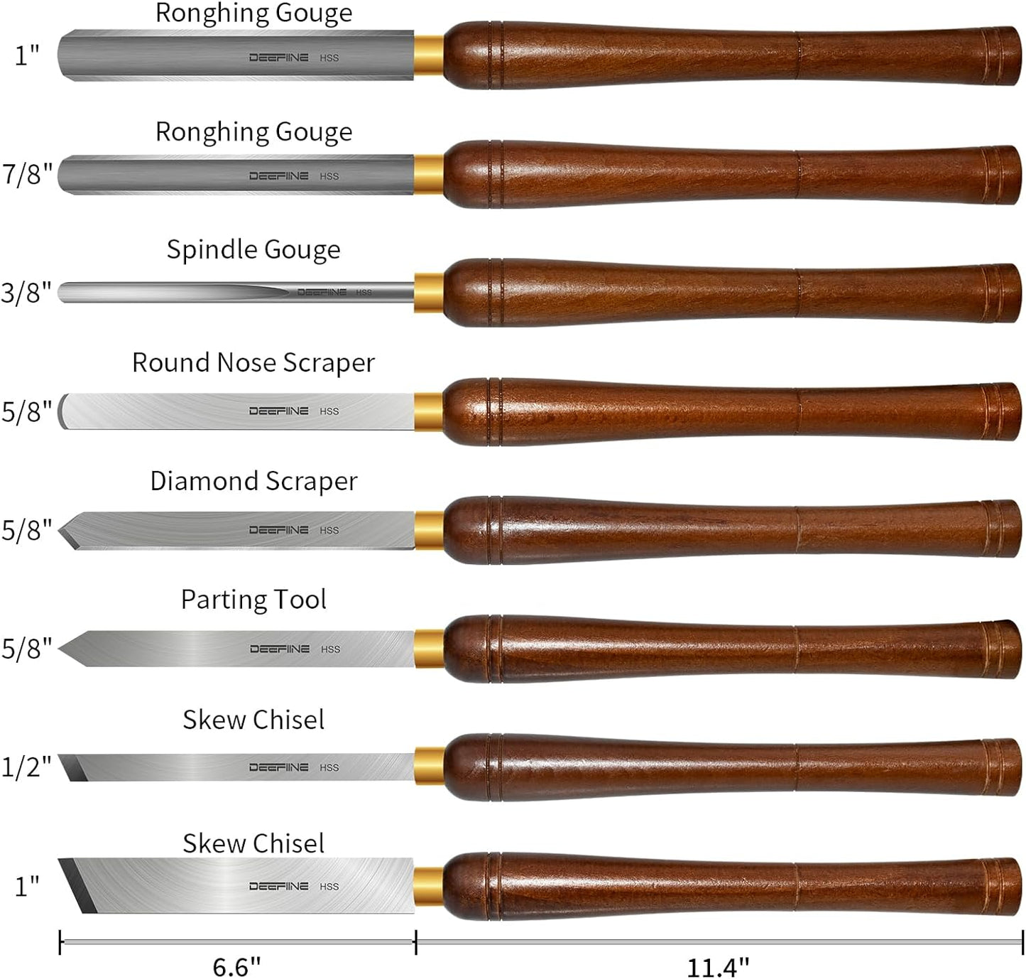 8pcs HSS Wood Turning Tools Lathe Chisel kit with Beech handle
