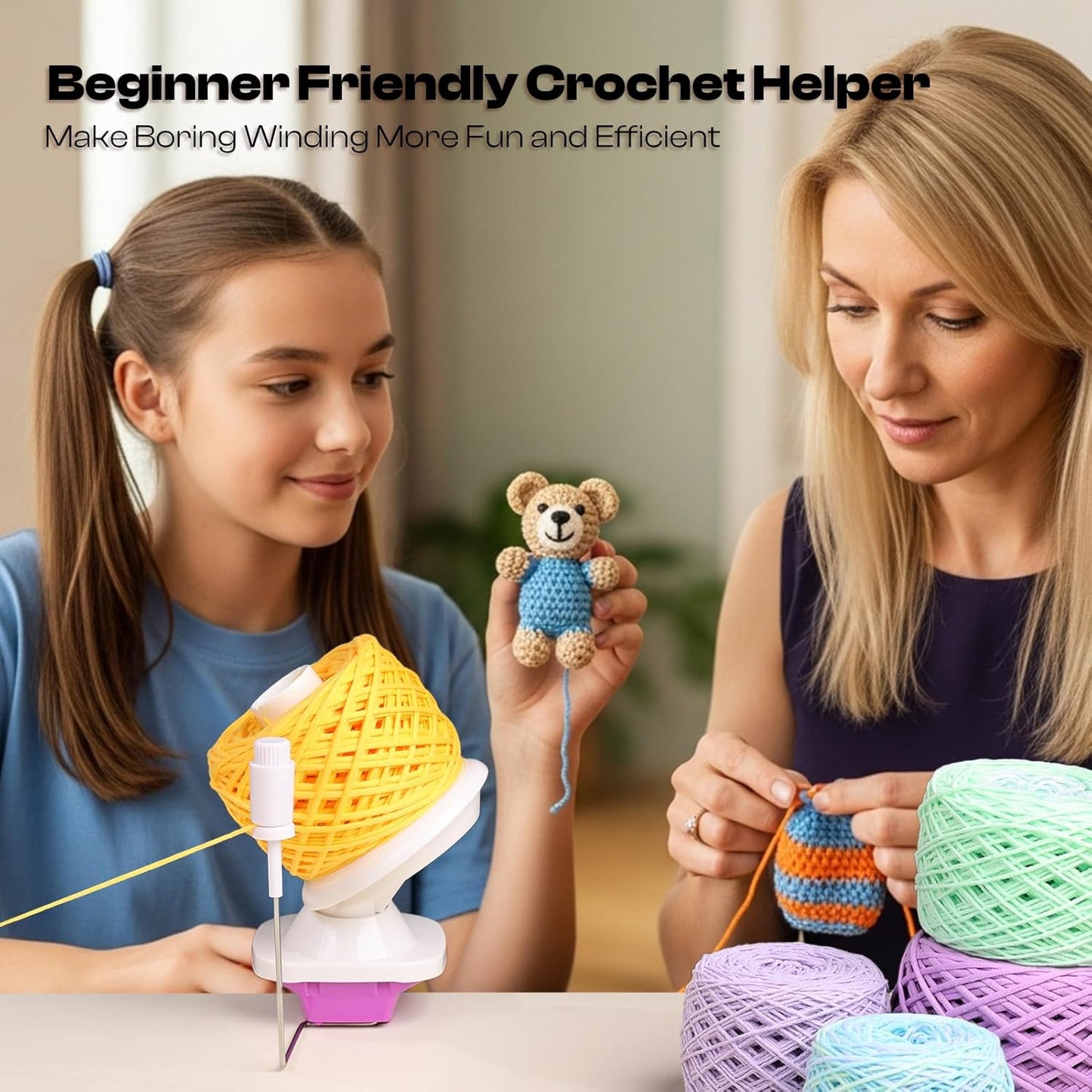 Caydo Yarn Winder with Tension Spring, One Hand Operated Winders, 4-7oz Efficiently Compact Cake Roller for Crocheting, Portable Ball Spinner for Crocheters, Ideal Helper for Craft Lovers(Purple)