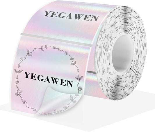 2" x 2" Square Transparent Thermal Labels Stickers, Clear Thermal Labels, Transparent Holographic Pink Direct Thermals Label, Perforation Line Design- 200 Sheets