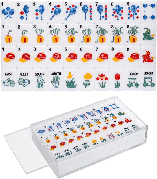 American Mahjong Tile Set with Clear Acrylic Box and Accessories, 160 Acrylic Engraved Mahjong Tiles, Mahjong Game Set