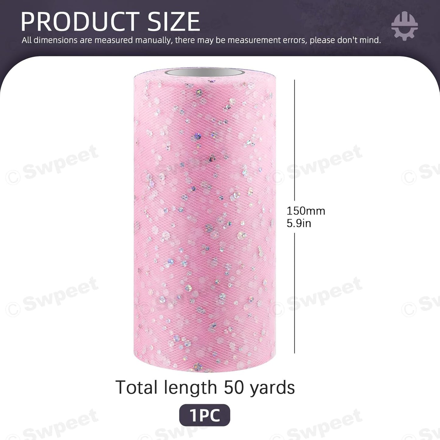 Swpeet 6 Inch by 50 Yards Pink Glitter Tulle Fabric Roll, Fabric Spool Sparkling Tulle Ribbon, Netting Polyester Spool for DIY Birthday Party Wedding Decorations Christmas Craft Supplies