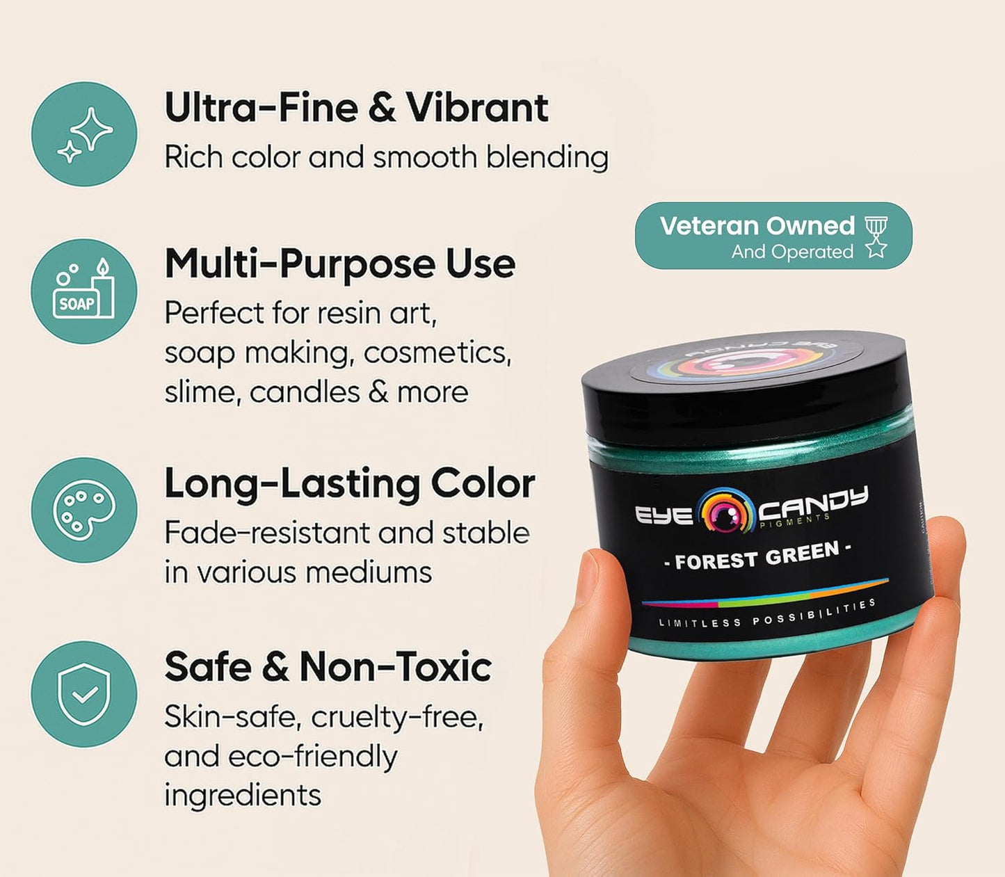 Eye Candy Pigments Premium Green Mica Powder - Forest Green (50gr) - for Epoxy, Resin, Soap, Paint, Woodworking, Acrylic Pouring, Bath Bombs, Fishing Lures - DIY Arts and Crafts Additive