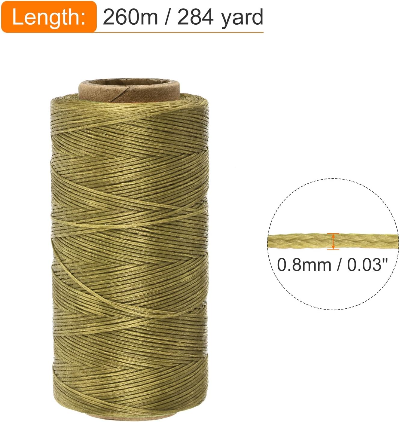 MECCANIXITY Waxed Thread,284 Yard 0.8mm 150D Flat Wax Thread Polyester Waxed String for Leather Sewing Hand Weaving Book Binding Home Decoration,Deep Khaki