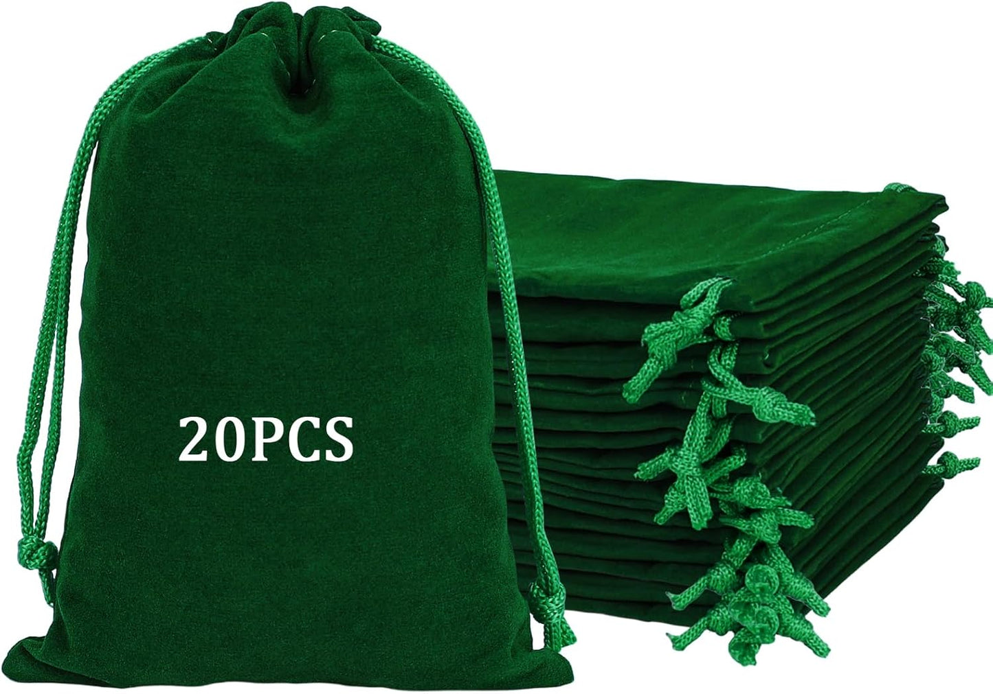 Shintop 20pcs Velvet Bags, 4x6inch Green Jewelry Drawstring Pouches Soft Cloth Gift Bags for Christmas St Patrick's Day Party Favor