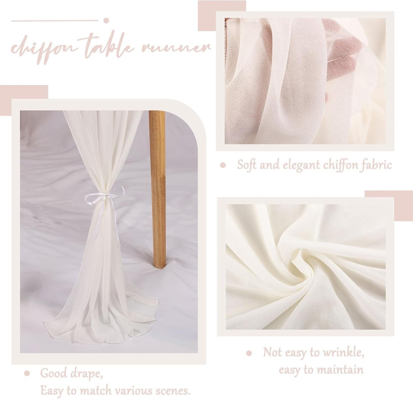 Beige Chiffon Table Runner 10ft Long Romantic Wedding Table Runners 30 x 120 Inches Elegant Sheer Fabric Drapes Bridal Party Cake Table Decoration