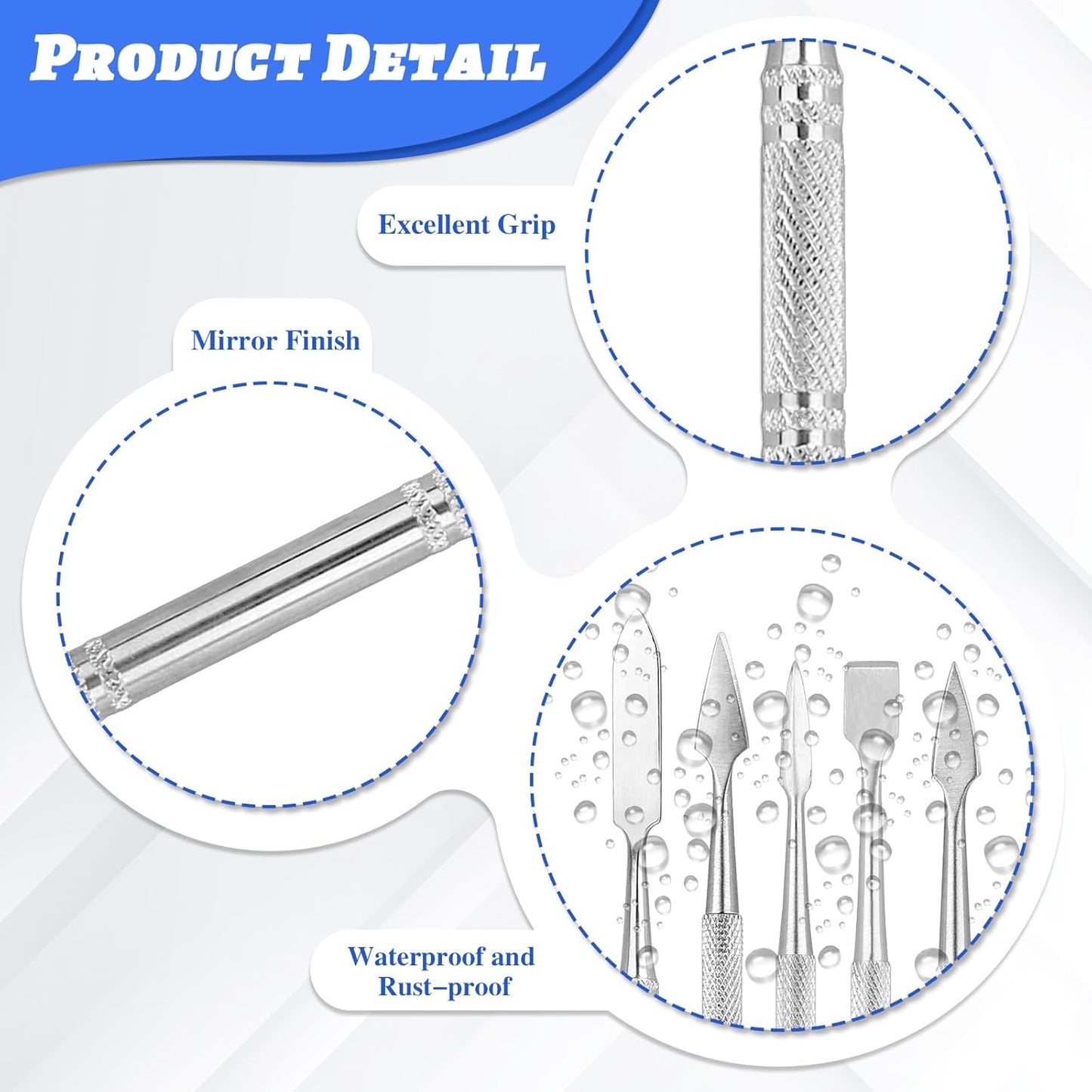 Clay Sculpting Tools, 5 PCS Stainless Steel Pottery Spatula Wax Carving Tools Set Double-Ended Polymer Clay Tools Kit for Modeling, Embossing, Sculpting and Shaping Miniatures