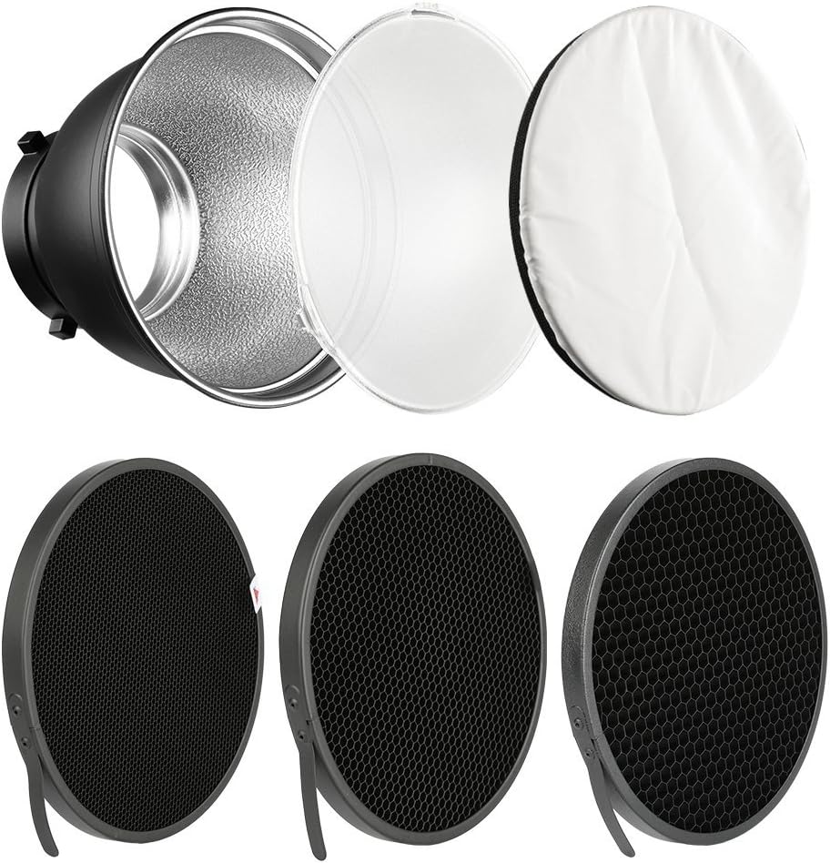 7" Standard Reflector Lamp Shade Dish Diffuser with 20° /40°/ 60° Honeycomb Grid White Soft Cloth for Bowens Mount Studio Strobe Flash Light Speedlite