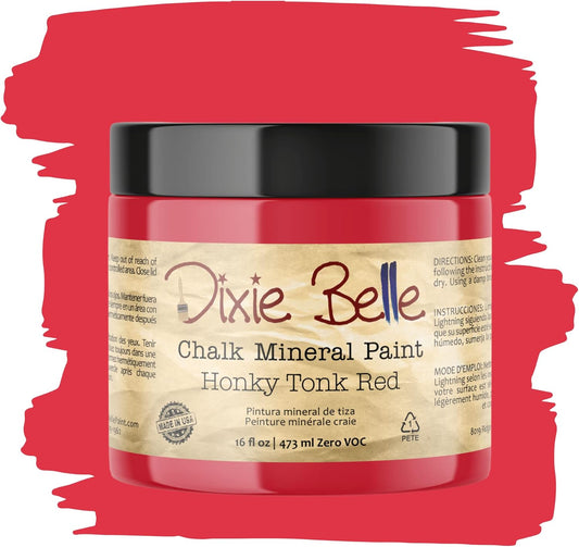Dixie Belle Paint Company Chalk Finish Furniture Paint - Honky Tonk Red (16oz) - Matte True Red Chic Chalk Mineral DIY Furniture Paint