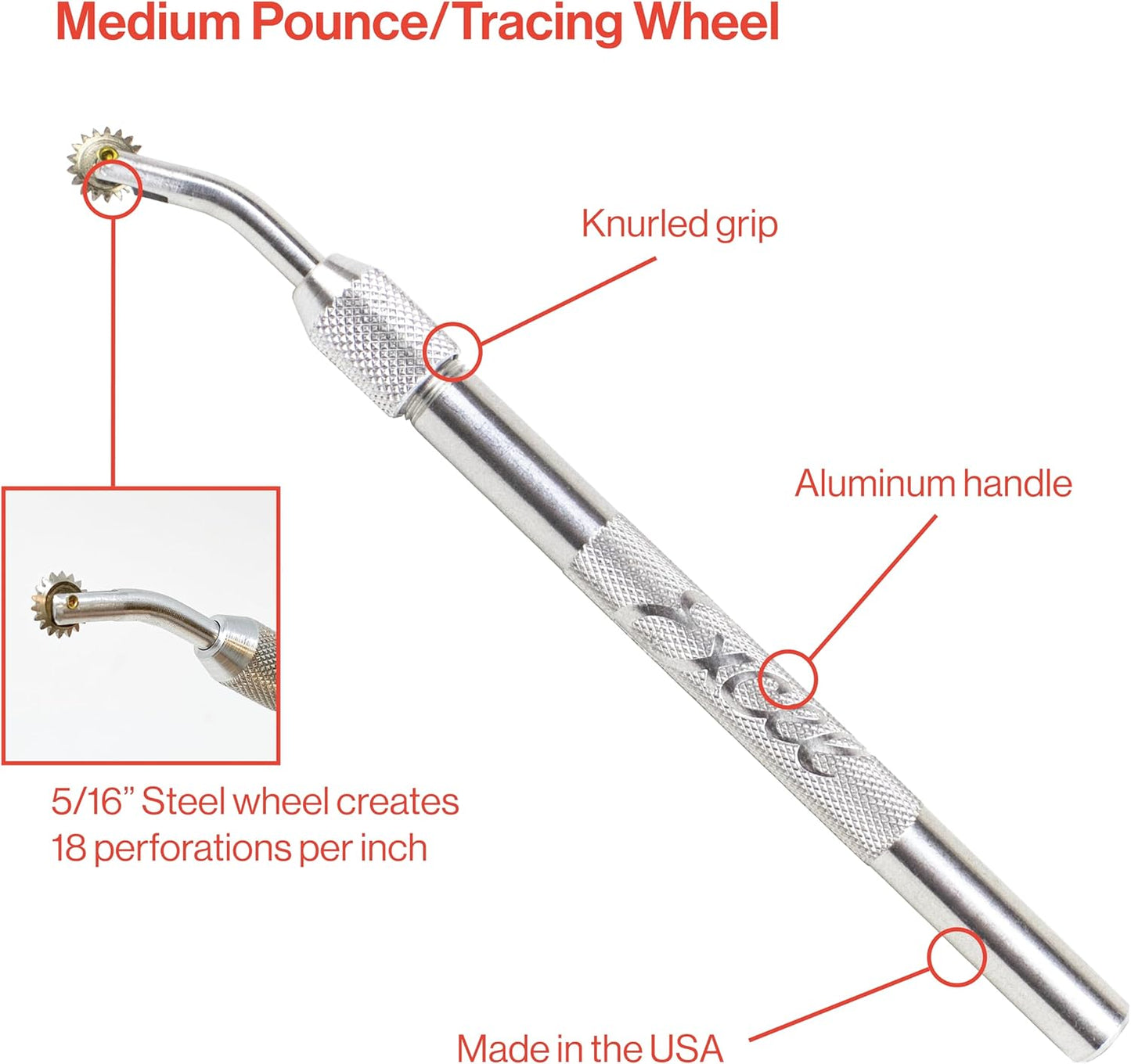 Excel Blades Pounce Wheel - 5/16-Inch Stainless Steel Tracing Wheel, Perforating, Cutting, Sewing Patterns, Quilting & Embossing Tool for Tracing Paper and Leather Craft