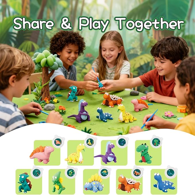 Air Dry Clay Kit, Modeling Clay for Kids, 9 Dinosaur Model Magic Clay with Sculpting Tools and Tutorials, Ultre Light Soft Clay Kit, Arts Craft Toy Gift, Christmas Birthday Party Favors for Boys Girls