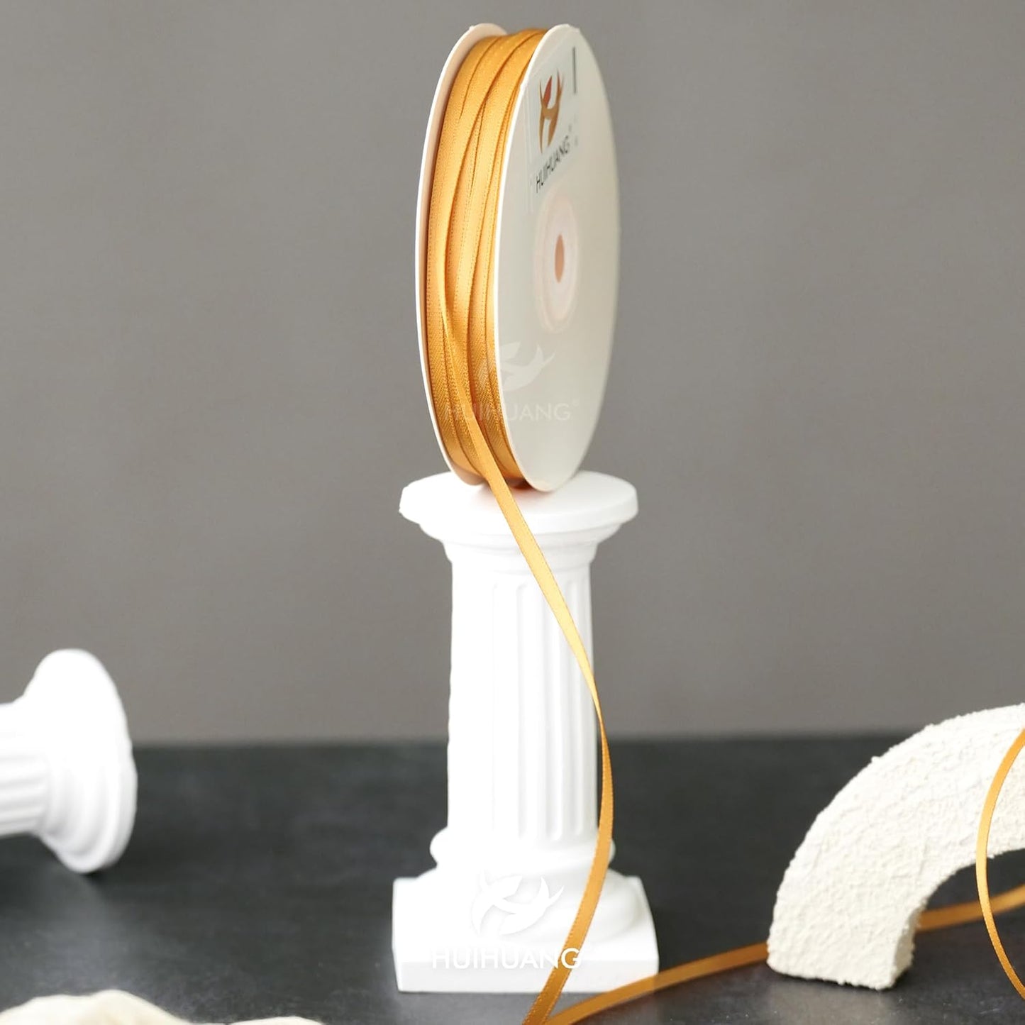 HUIHUANG 1/8 inch Satin Gold Ribbon - 100 Yards Roll, Double Face, Craft, Gift Wrapping, DIY Bows, Decoration, Sewing, Invitation Cards