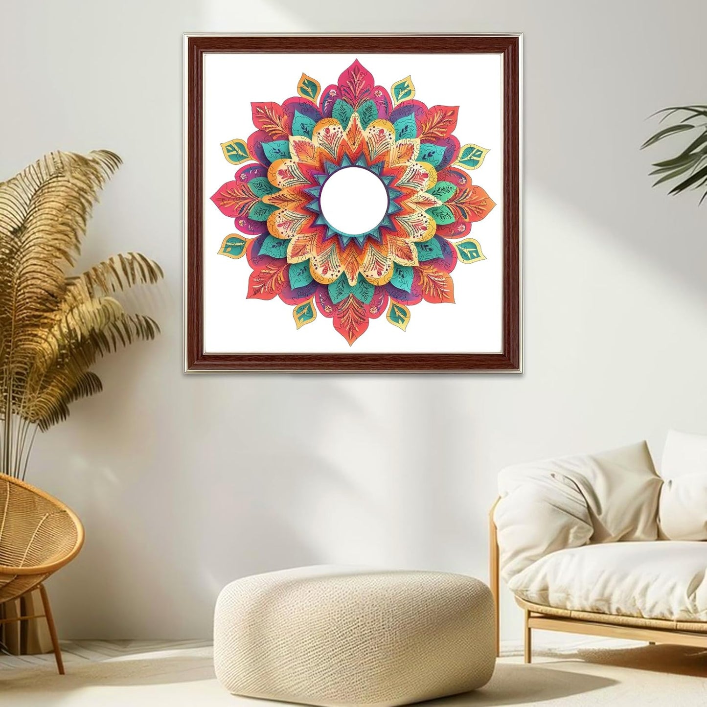 Wooden Puzzles for Adults, Hollow Mandala Wooden Jigsaw Puzzles 200 Pieces, Unique Design Adult Puzzles, Family Brain Game Gift, 11.2x11.3 inch