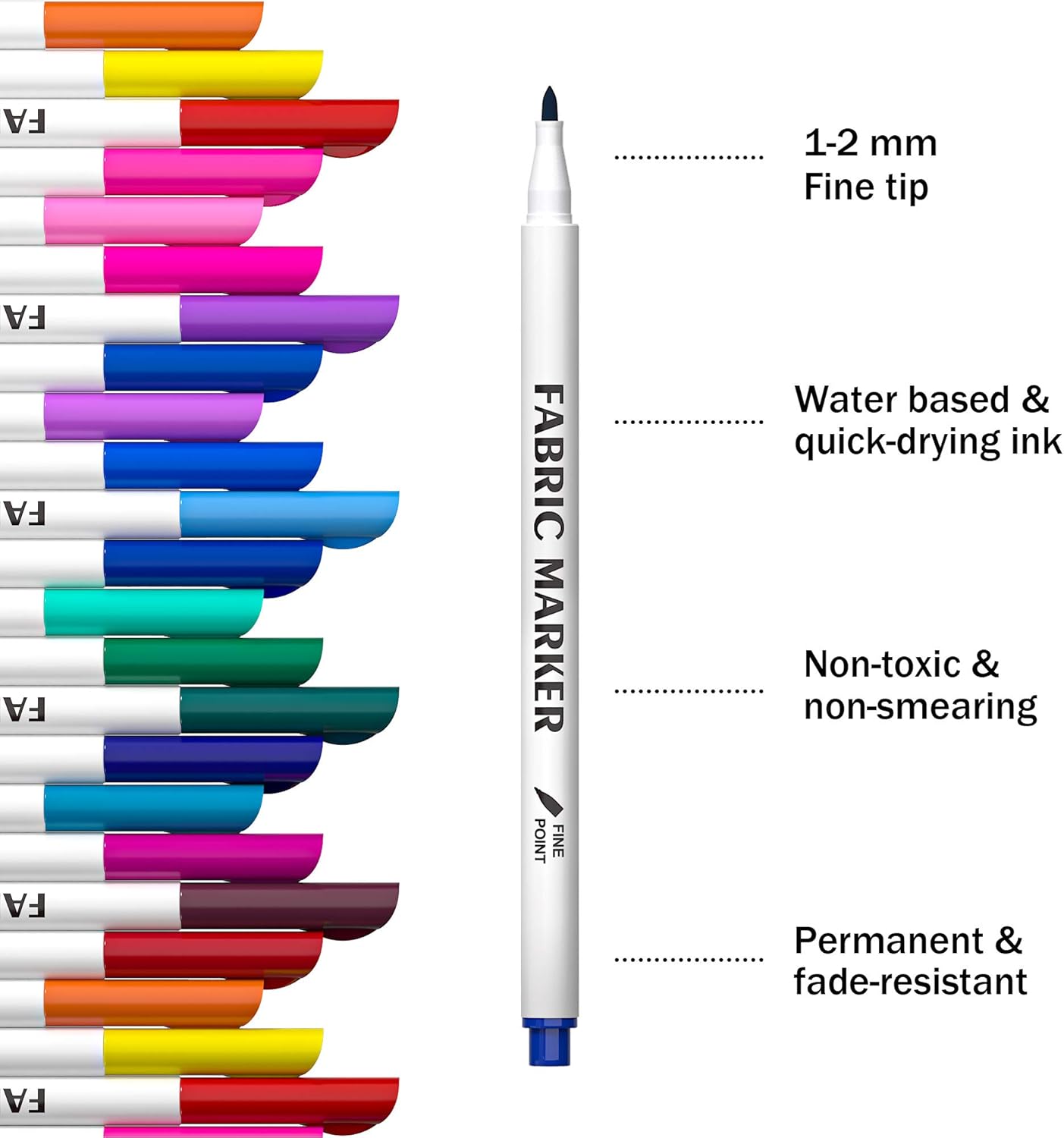 Fabric Markers, Lelix 36 Colors Permanent Fabric Pens for Writing Painting on T-Shirts Clothes Sneakers Canvas, Child Safe & Non-Toxic for Kids Adults