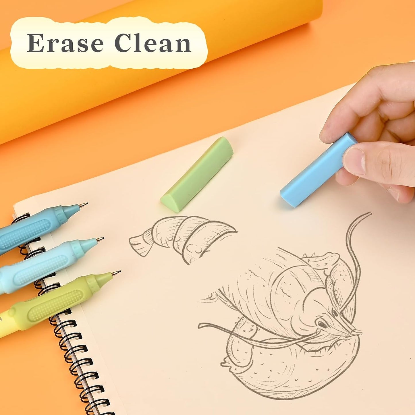 Temiary Cute Mechanical Pencil Set with Case, 6 Pcs Medium Point 0.9 mm Pencils with 2 Tubes HB Lead Refills, 4 Pcs Erasers for School Supplies Student Writing, Drafting Drawing Sketching (Morandi)