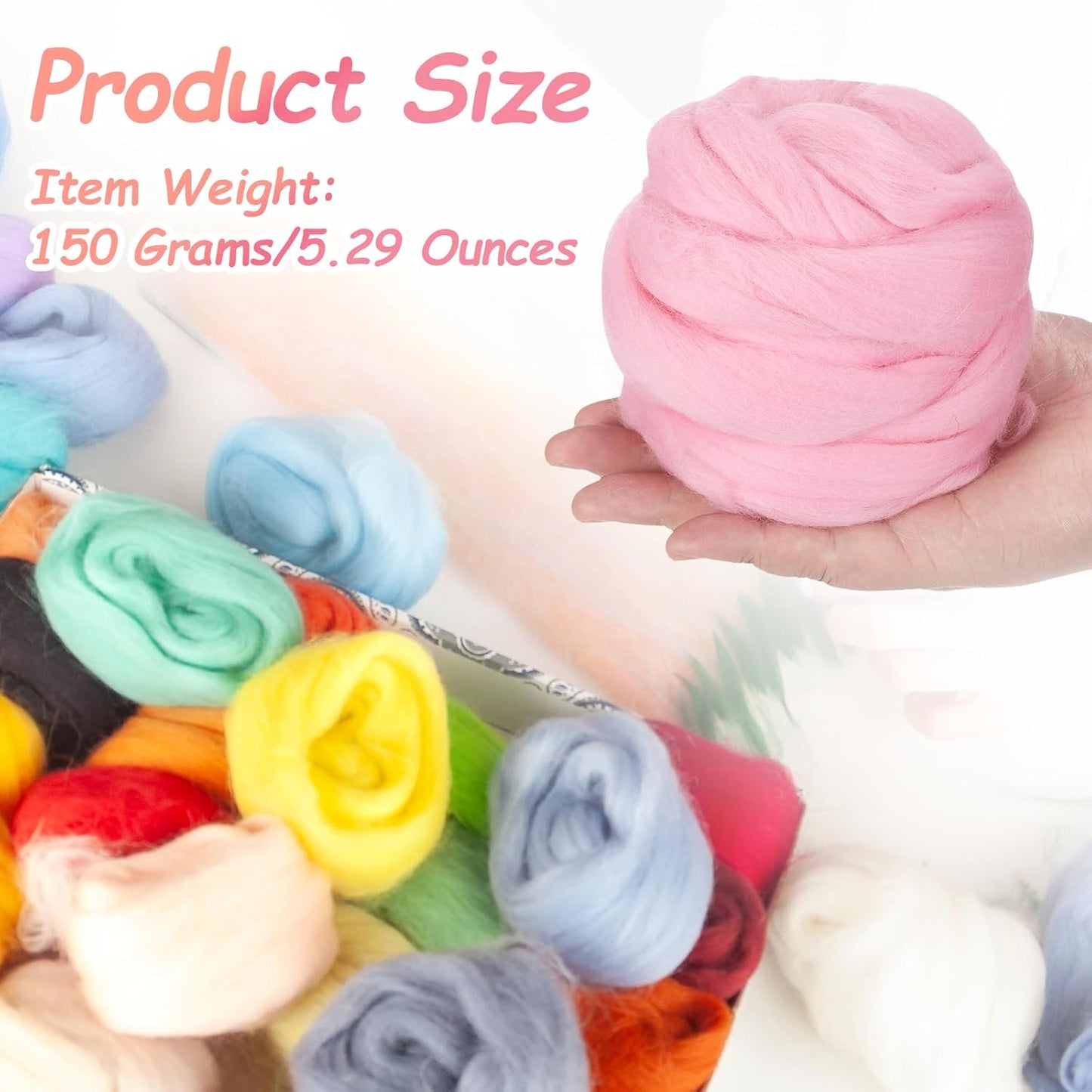 PATIKIL Wool Roving Yarn, 150G/5.3OZ Soft Felting Wool Pure Chunky Roving Yarn Bulk for Needle Felting Knitting Blanket Spinning Weaving DIY Craft, Pink