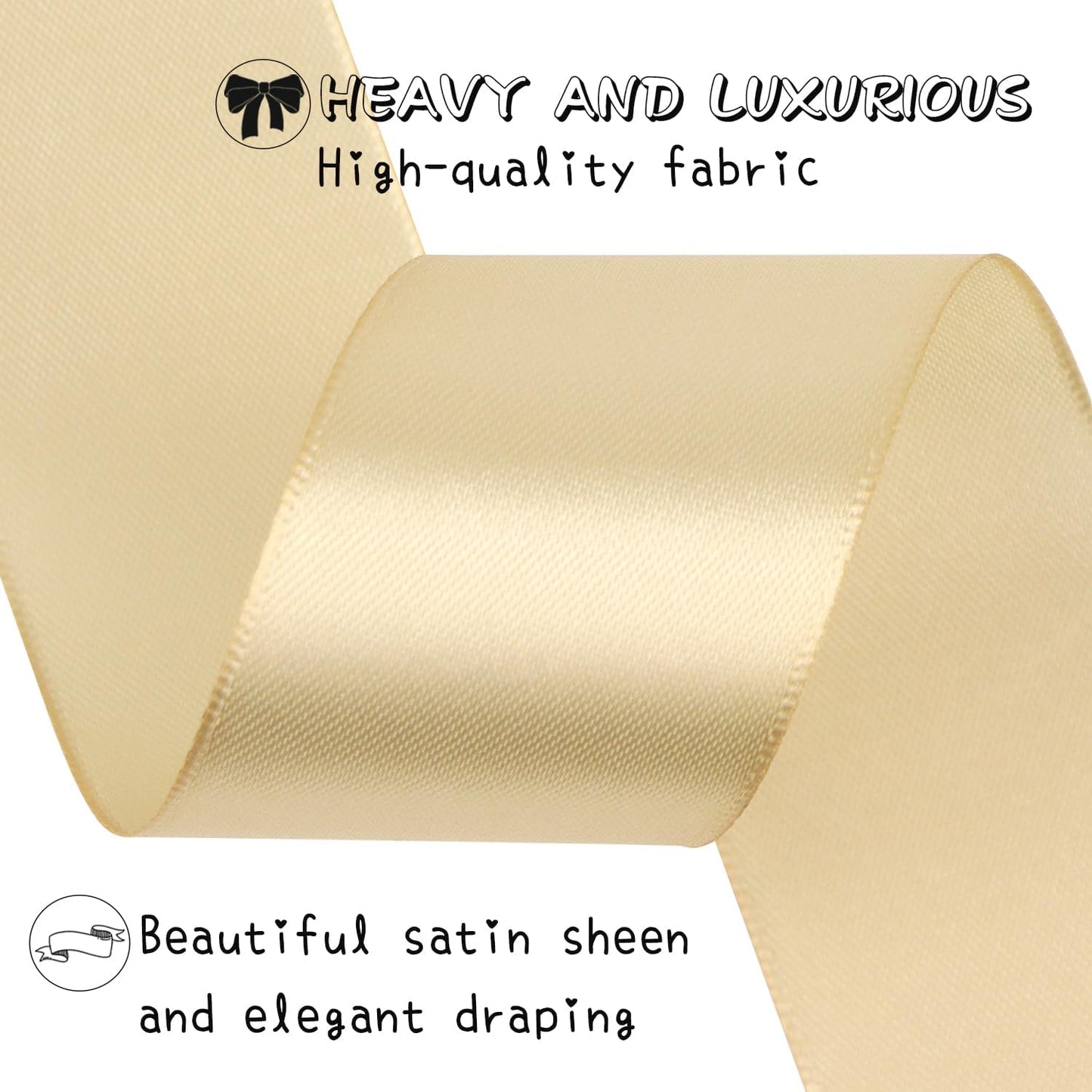 Champagne Solid Satin Ribbon 1-1/2 Inch 25 Yards Solid Polyester Fabric Ribbon for Gift Wrapping Wedding Christmas Baby Shower Birthday Party Decoration Handmade Immortal Flower Craft