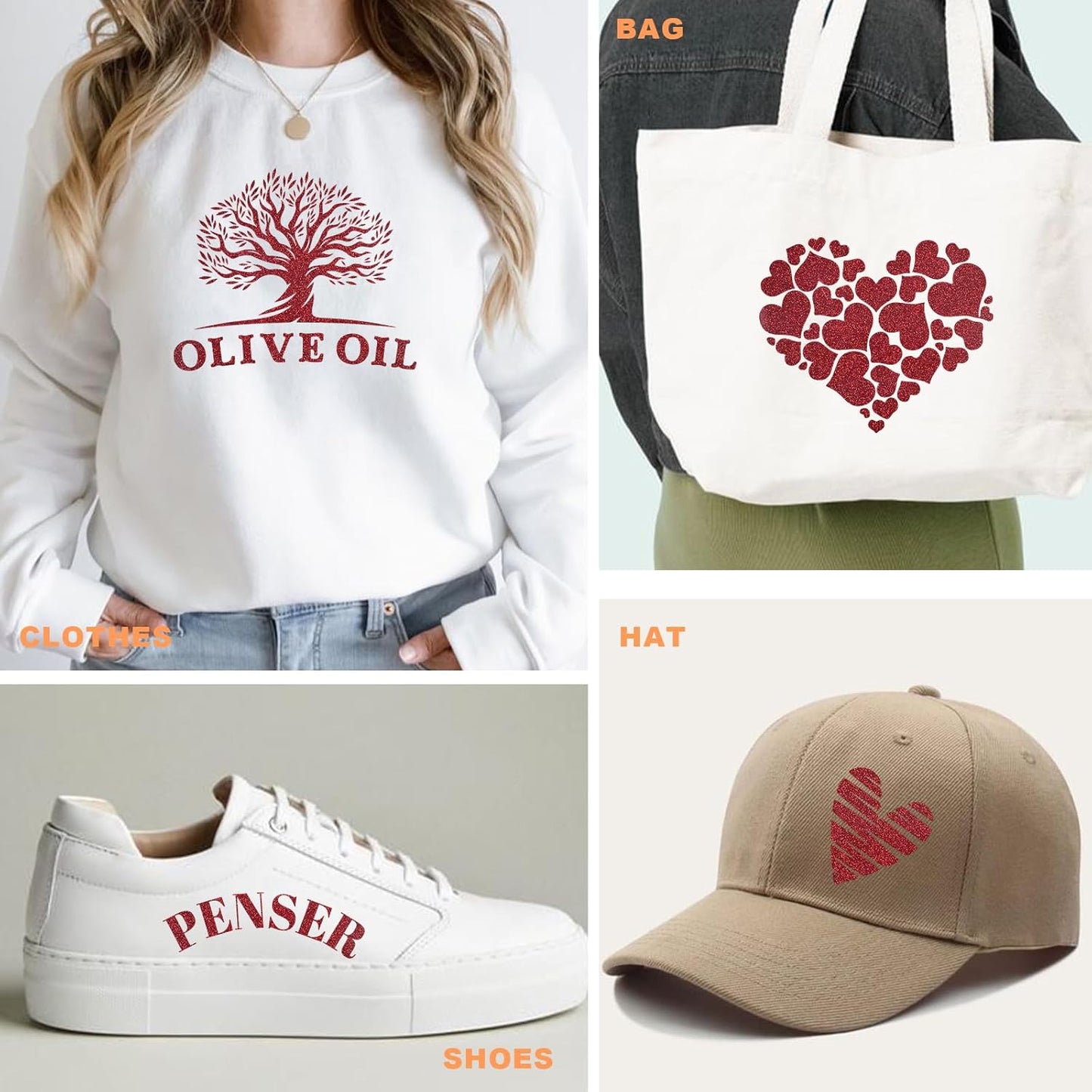 Glitter HTV Heat Transfer Vinyl Rolls- 10" x 8ft. Glitter HTV for Shirts. Iron on Vinyl and Heat Transfer Vinyl for All Cutters Machines. Easy to Cut & Weed Heat Vinyl Designs (Red)