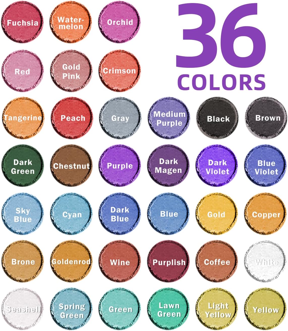 LET'S RESIN 36 Colors Mica Powder, Mica Pigment Powder for Epoxy Resin/UV Resin, Natural Colorant Dye for Soap/Candle Making, Lip Gloss,Nail Polish, Slime and Bath Bomb