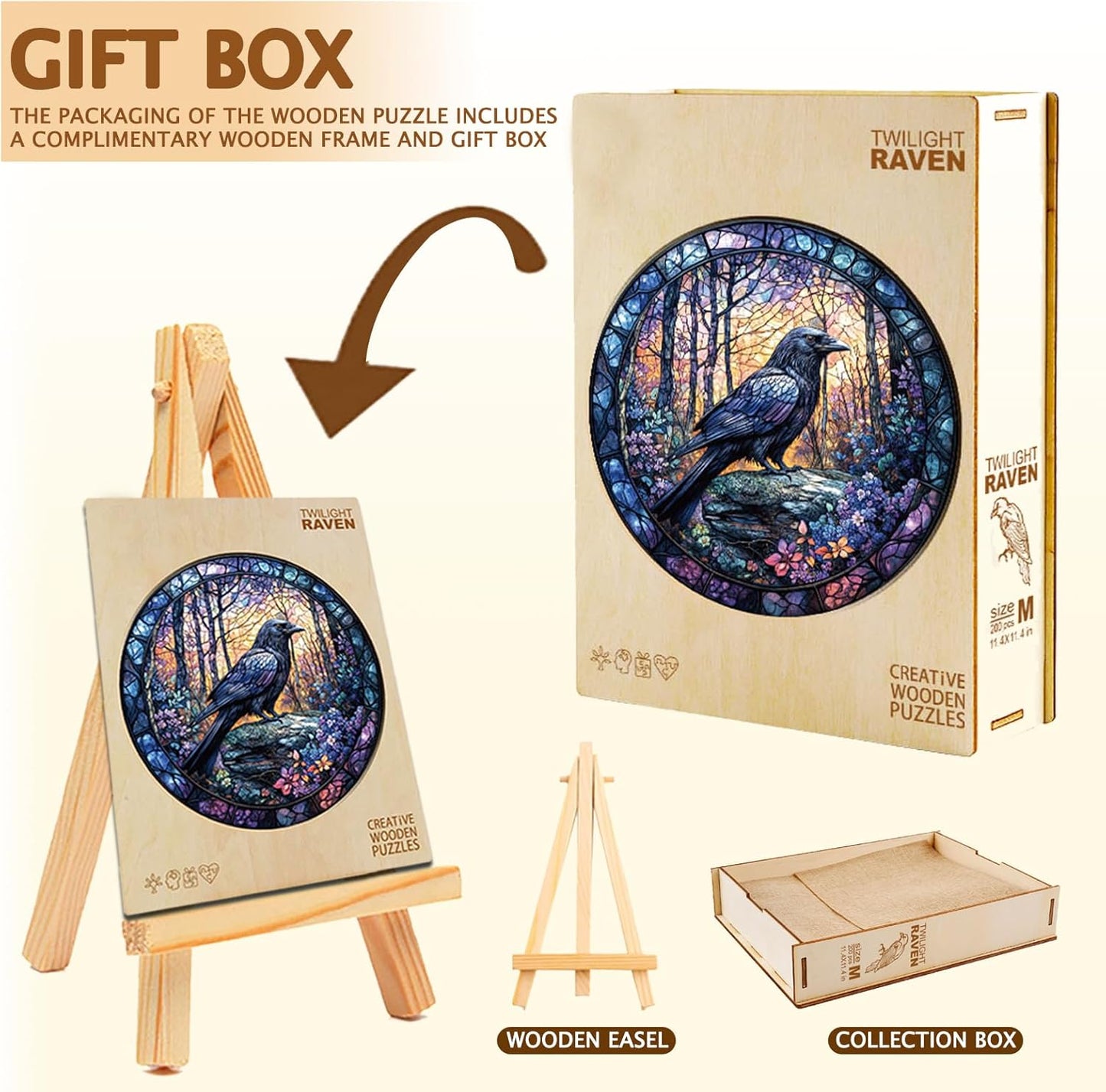 Wooden Puzzles for Adults, Wooden Jigsaw Puzzles, Exquisite Raven Puzzle, Gifts for Family or Friends for Any Holiday.（13.4 * 13.4 in 300pcs）