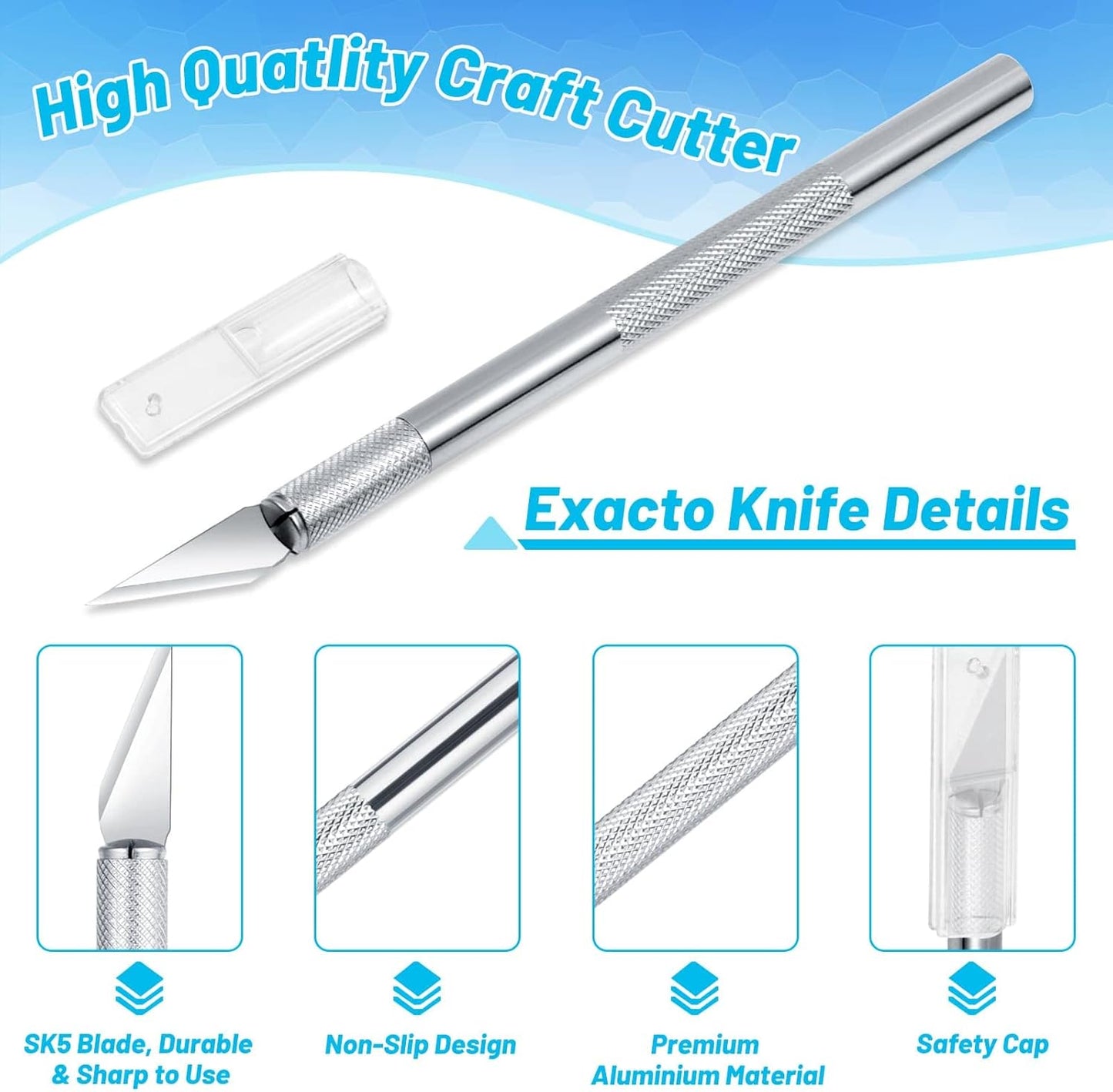 Anezus Exacto Knife Hobby Cutter with A4 Self Healing Cutting Mat Hobby Knife Set with 30 PCS Exacto Blades Precision Art Knife for Crafts Paper Scrapbooking Stencil
