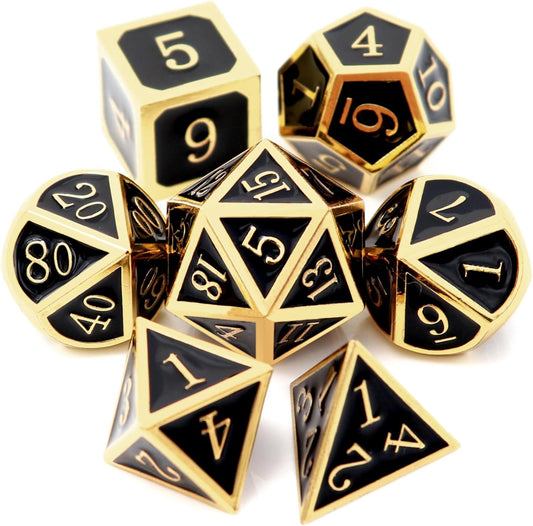 Haxtec DND Metal Dice Set D&D Dice Compatible with Dungeons and Dragons Roleplaying Games-Glossy Enamel Dice (Gold Black)