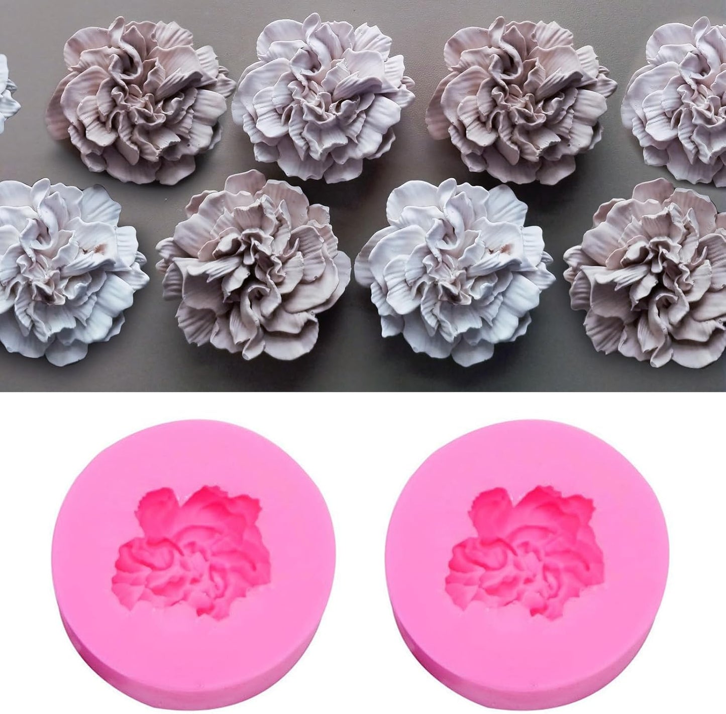 Wehous 2PCS Carnation Flower Candle Molds, 3D Flower Fondant Chocolate Cake Cupcake Topper Decoration Mold, Cute Floral Epoxy Resin Candle Soap Wax Concrete Polymer Clay Casting Craft Mould