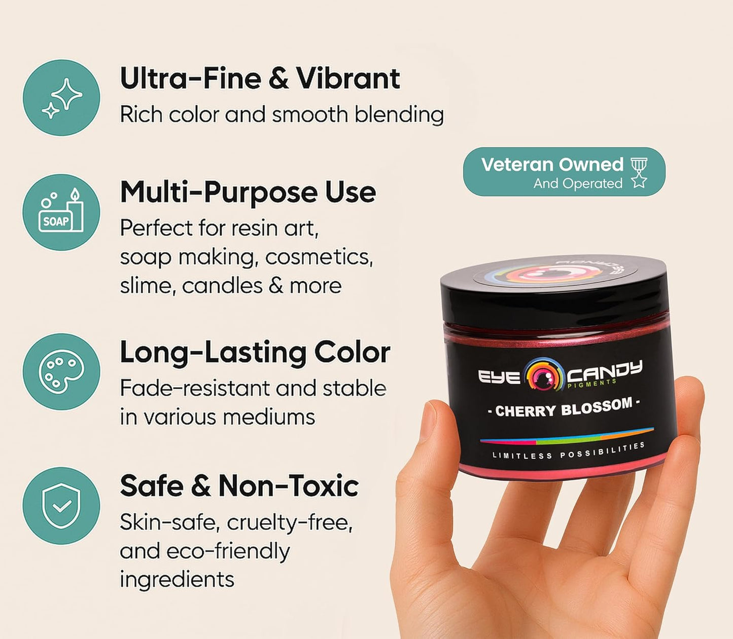 Eye Candy Pigments Premium Red Mica Powder - Cherry Blossom (50gr) - for Epoxy, Resin, Soap, Paint, Woodworking, Acrylic Pouring, Bath Bombs, Fishing Lures - DIY Arts and Crafts Additive