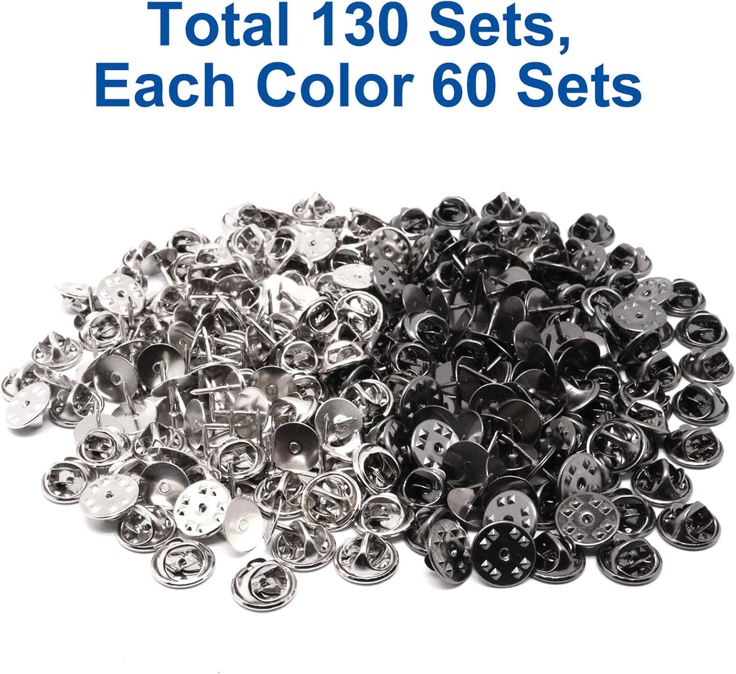 130 Set Pin Backs, Blank Pins Scatter Butterfly Clutch Pin Holder Enamel Pins Locking Backs Tie Tacks Jewelry Backings Clasp for Brooch Lapel Hat Uniform Badges Tie Tack (10mm, Silver&Black)