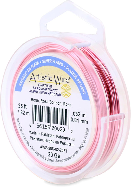 Artistic Wire, 20 Gauge Silver Plated Tarnish Resistant Colored Copper Craft Wire, Rose, 10 yd