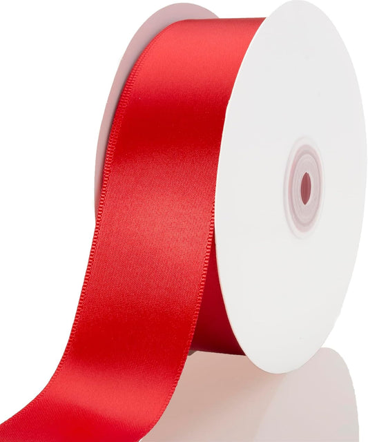 1-1/2 Inch Red Ribbon, 50 Yards Craft Polyester Satin Ribbon Perfect for Gift Wrapping, Handmade Roses, Wedding Party Decorations and DIY Crafts